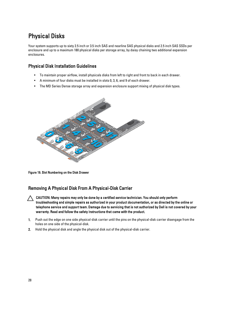 Physical disks, Physical disk installation guidelines | Dell PowerVault MD3260i User Manual | Page 28 / 58