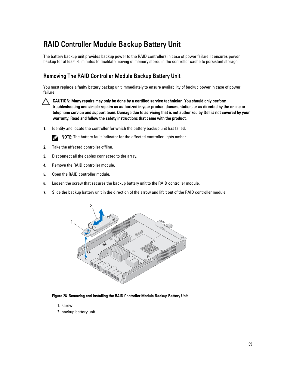 Raid controller module backup battery unit | Dell PowerVault MD3260i User Manual | Page 39 / 58