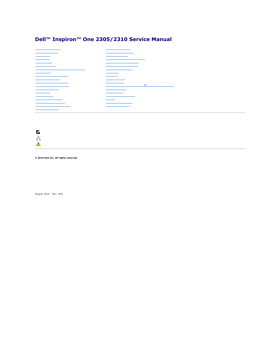 Dell Inspiron One 2305 (Mid 2010) User Manual | 90 pages