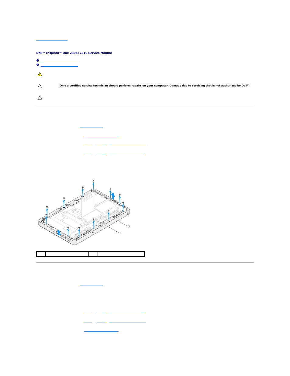 Middle frame, Removing the middle frame, Replacing the middle frame | Dell Inspiron One 2305 (Mid 2010) User Manual | Page 51 / 90