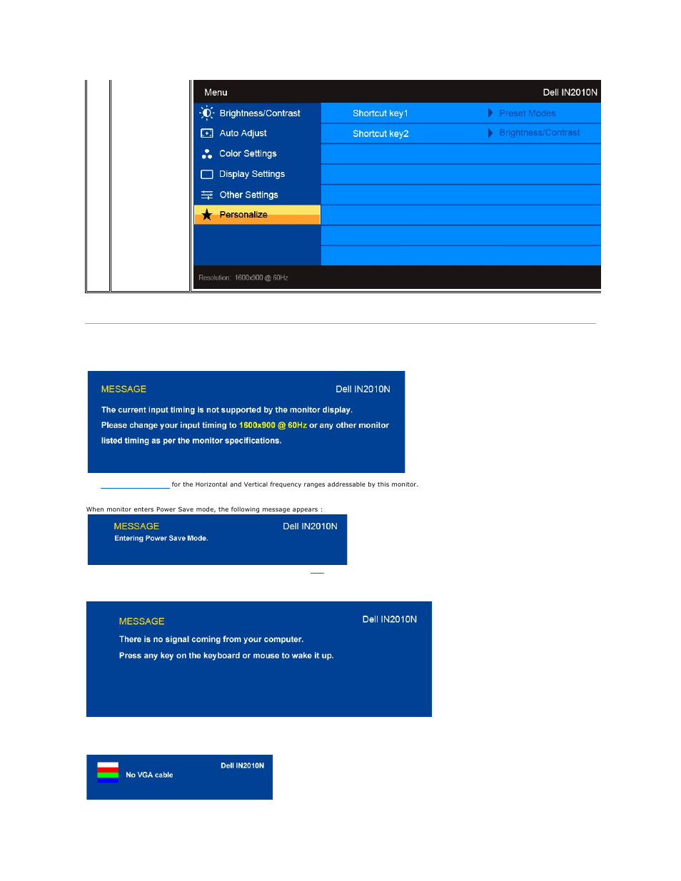 Osd warning messages | Dell IN2010NWFP Monitor User Manual | Page 18 / 28