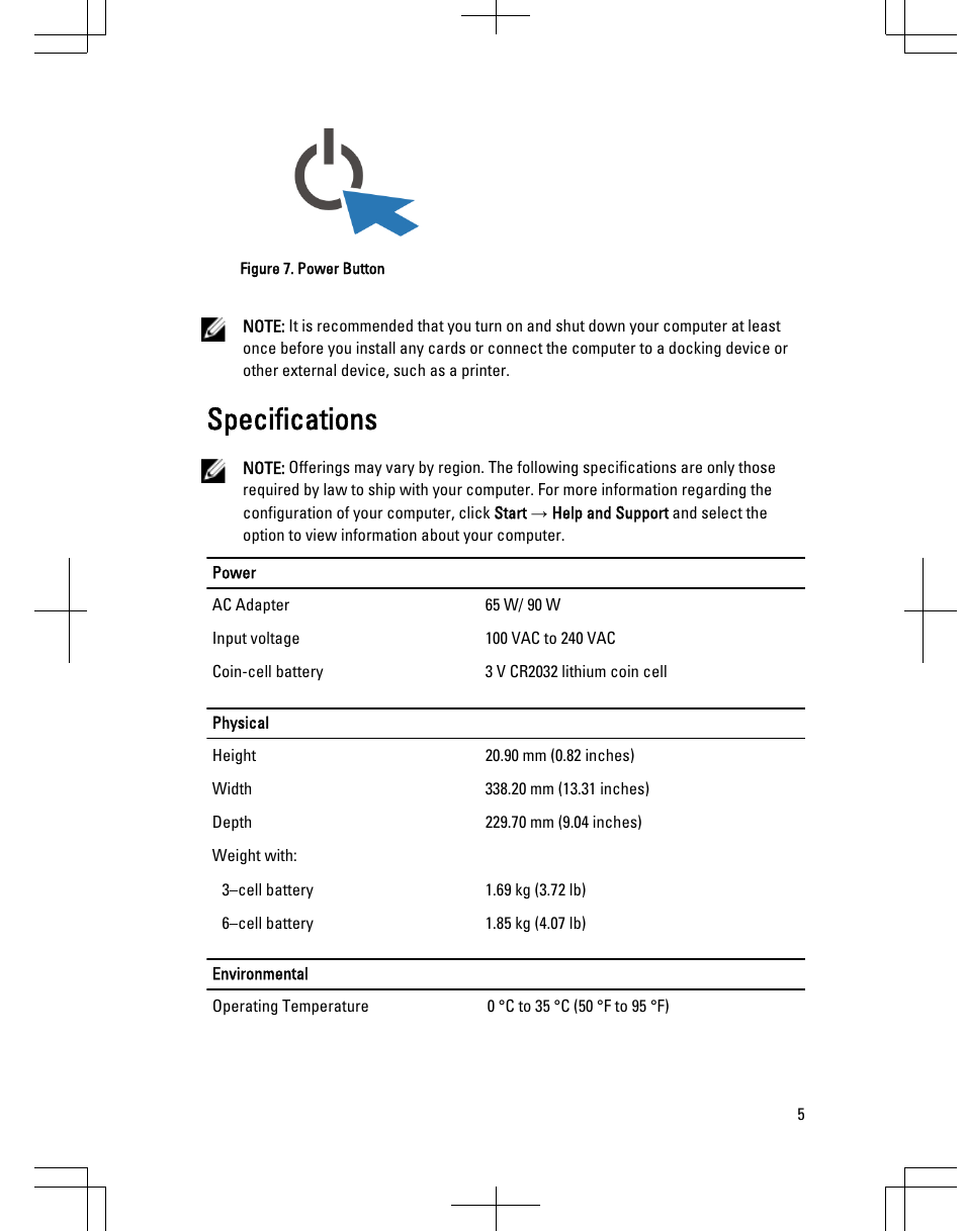 Specifications | Dell Latitude 6430u (Late 2012) User Manual | Page 5 / 7
