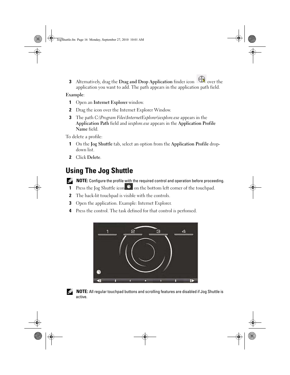 Using the jog shuttle | Dell Precision M6500 (Late 2009) User Manual | Page 8 / 10
