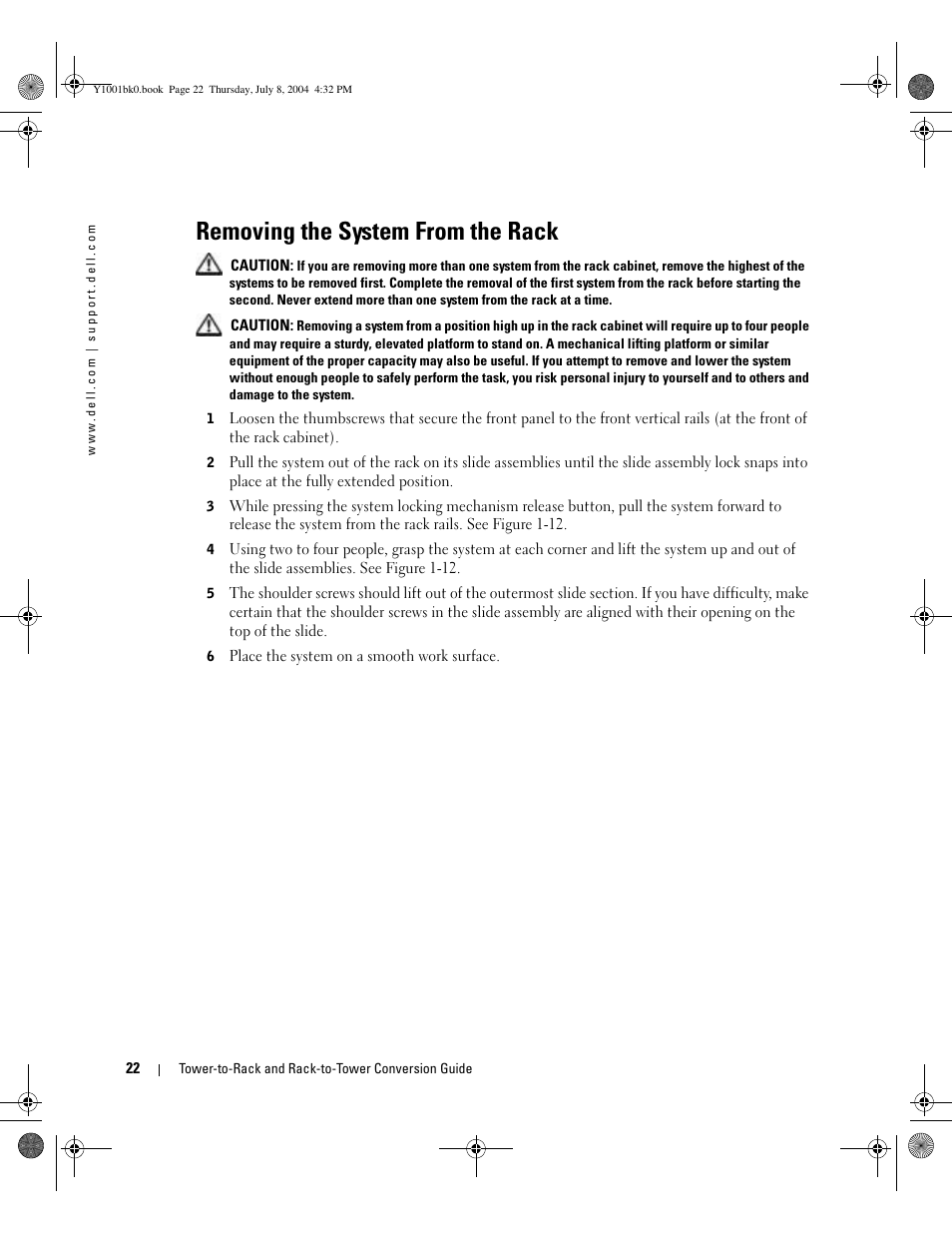 Removing the system from the rack | Dell PowerEdge 2800 User Manual | Page 24 / 36