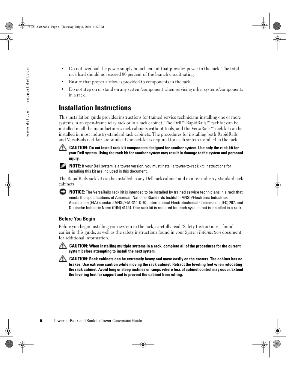 Installation instructions | Dell PowerEdge 2800 User Manual | Page 8 / 36