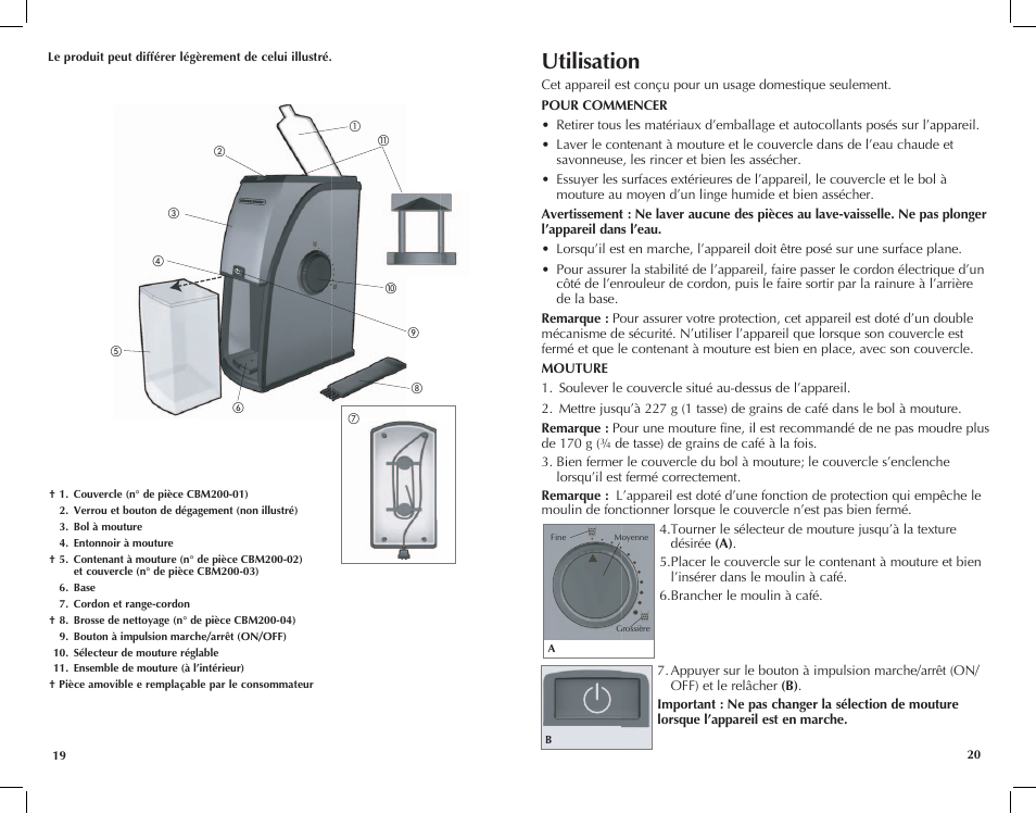 Utilisation | Black & Decker CBM220 User Manual | Page 11 / 15