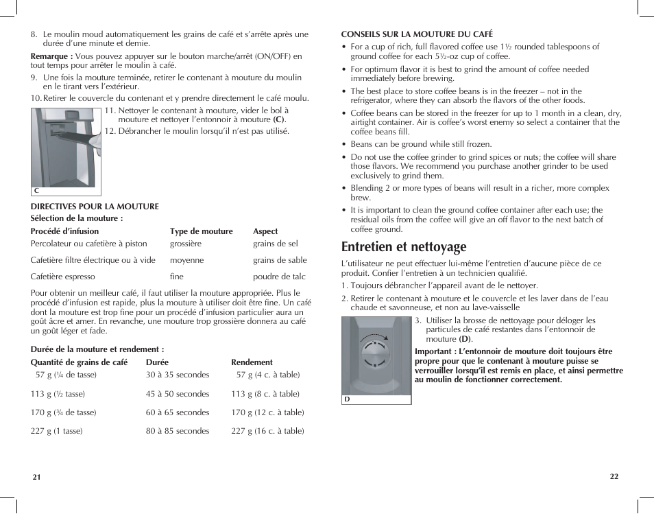 Entretien et nettoyage | Black & Decker CBM220 User Manual | Page 12 / 15