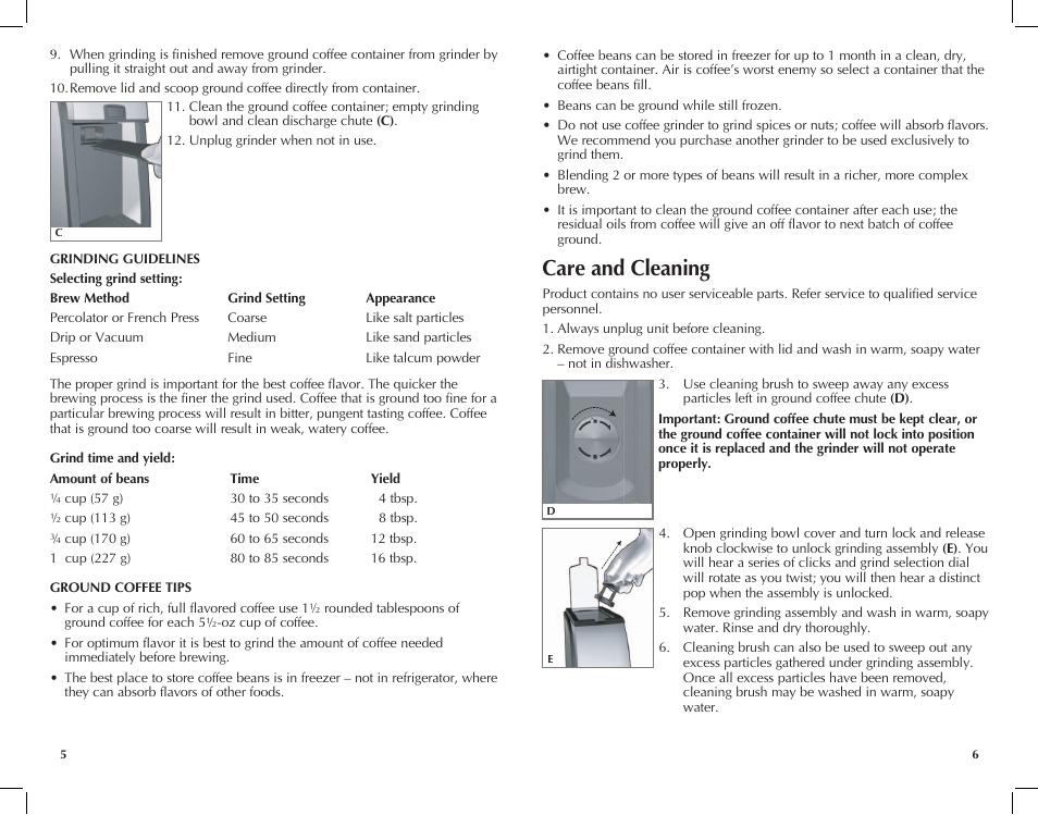 Care and cleaning | Black & Decker CBM220 User Manual | Page 4 / 15