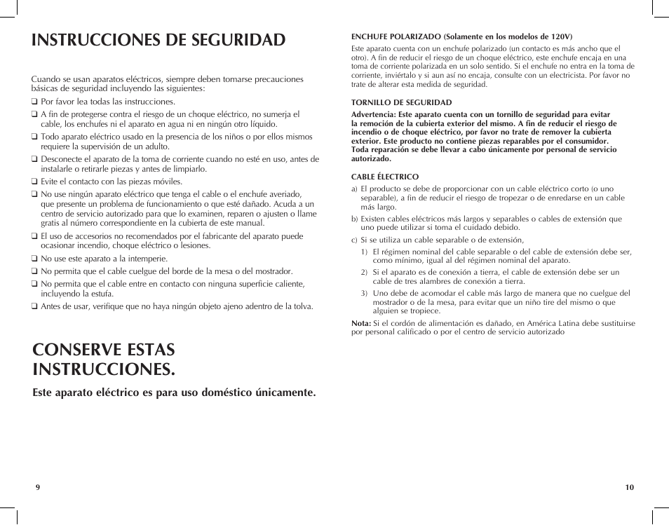 Conserve estas instrucciones, Instrucciones de seguridad | Black & Decker CBM220 User Manual | Page 6 / 15