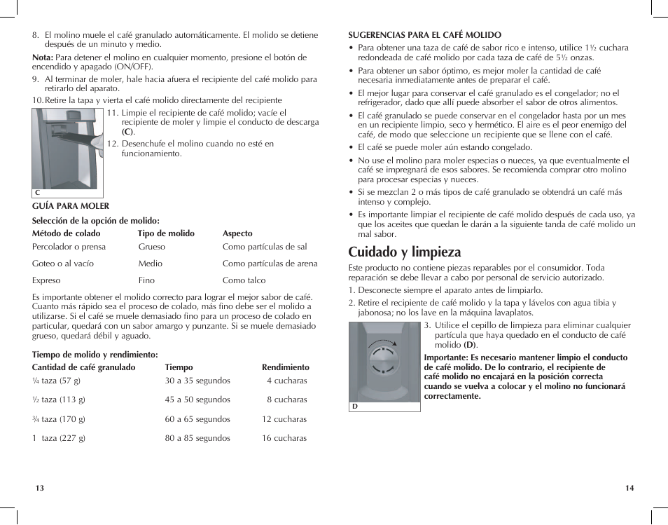 Cuidado y limpieza | Black & Decker CBM220 User Manual | Page 8 / 15