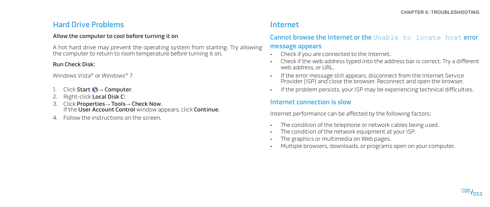 Internet, Hard drive problems | Dell Alienware Area 51 (Late 2009) User Manual | Page 53 / 72