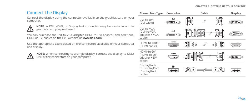 Connect the display | Dell Alienware Area 51 (Late 2009) User Manual | Page 8 / 72