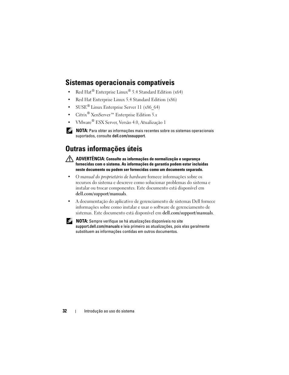 Sistemas operacionais compatíveis, Outras informações úteis | Dell PowerEdge C2100 User Manual | Page 34 / 54