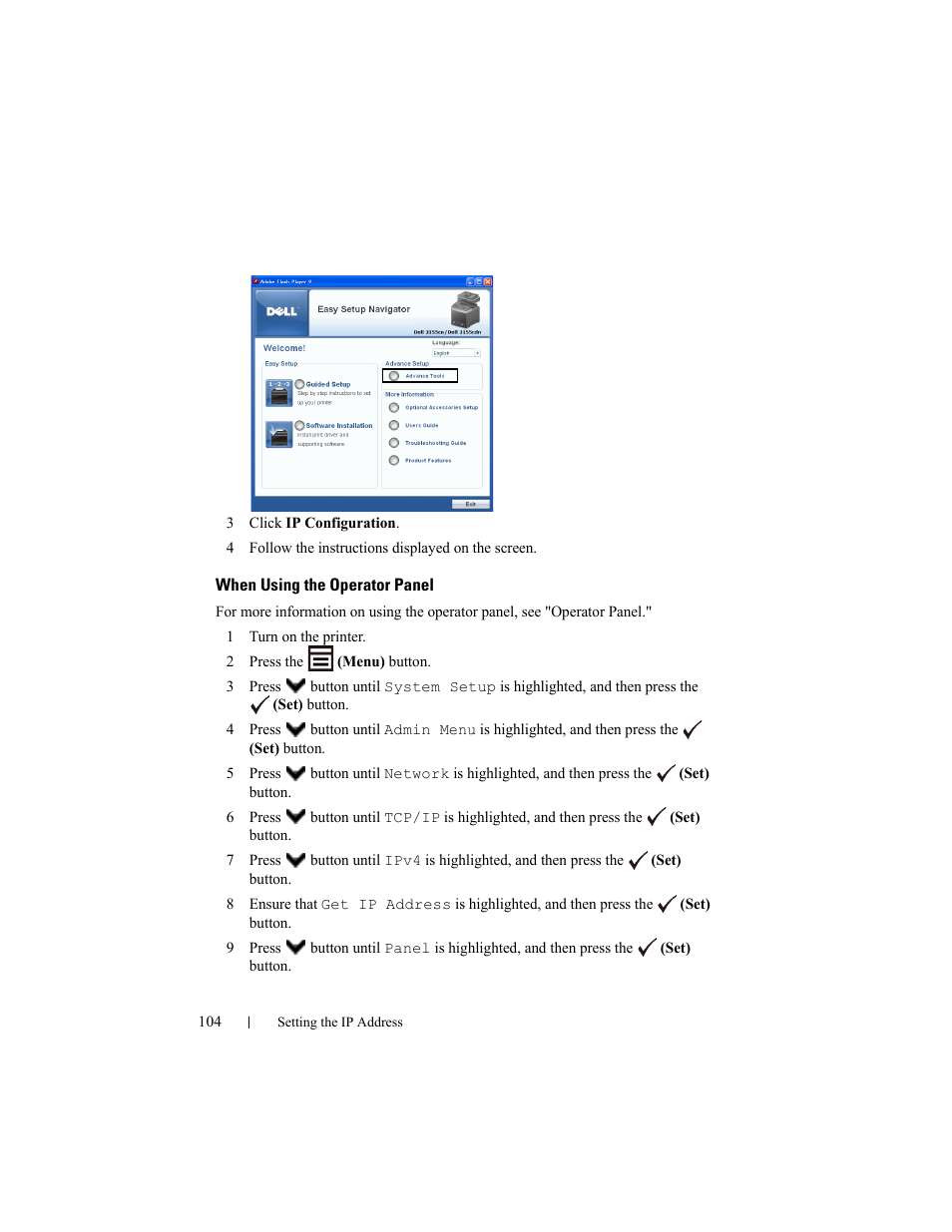 When using the operator panel | Dell 2155cn/cdn Color Laser Printer User Manual | Page 106 / 761