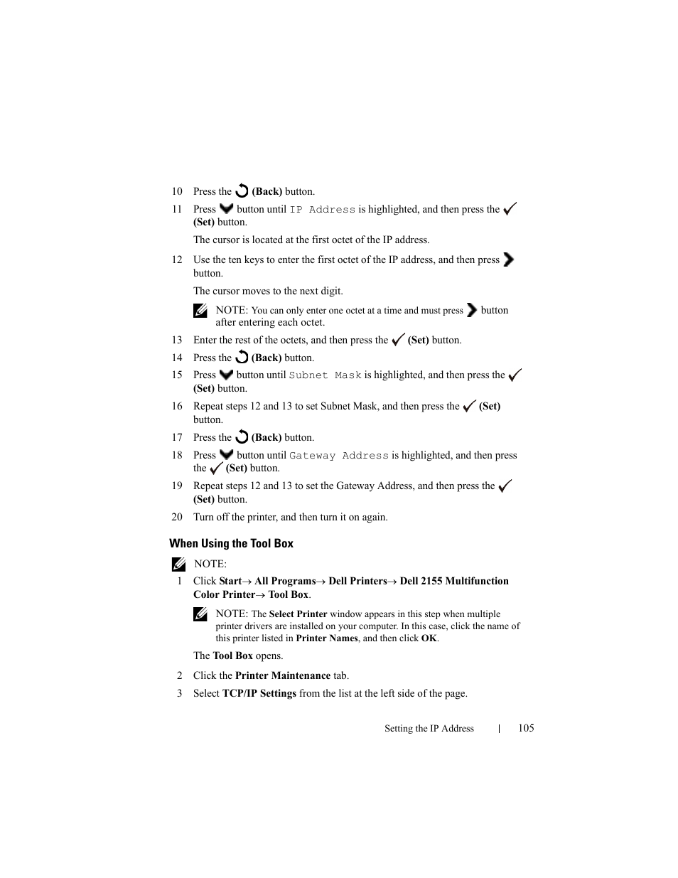 When using the tool box | Dell 2155cn/cdn Color Laser Printer User Manual | Page 107 / 761