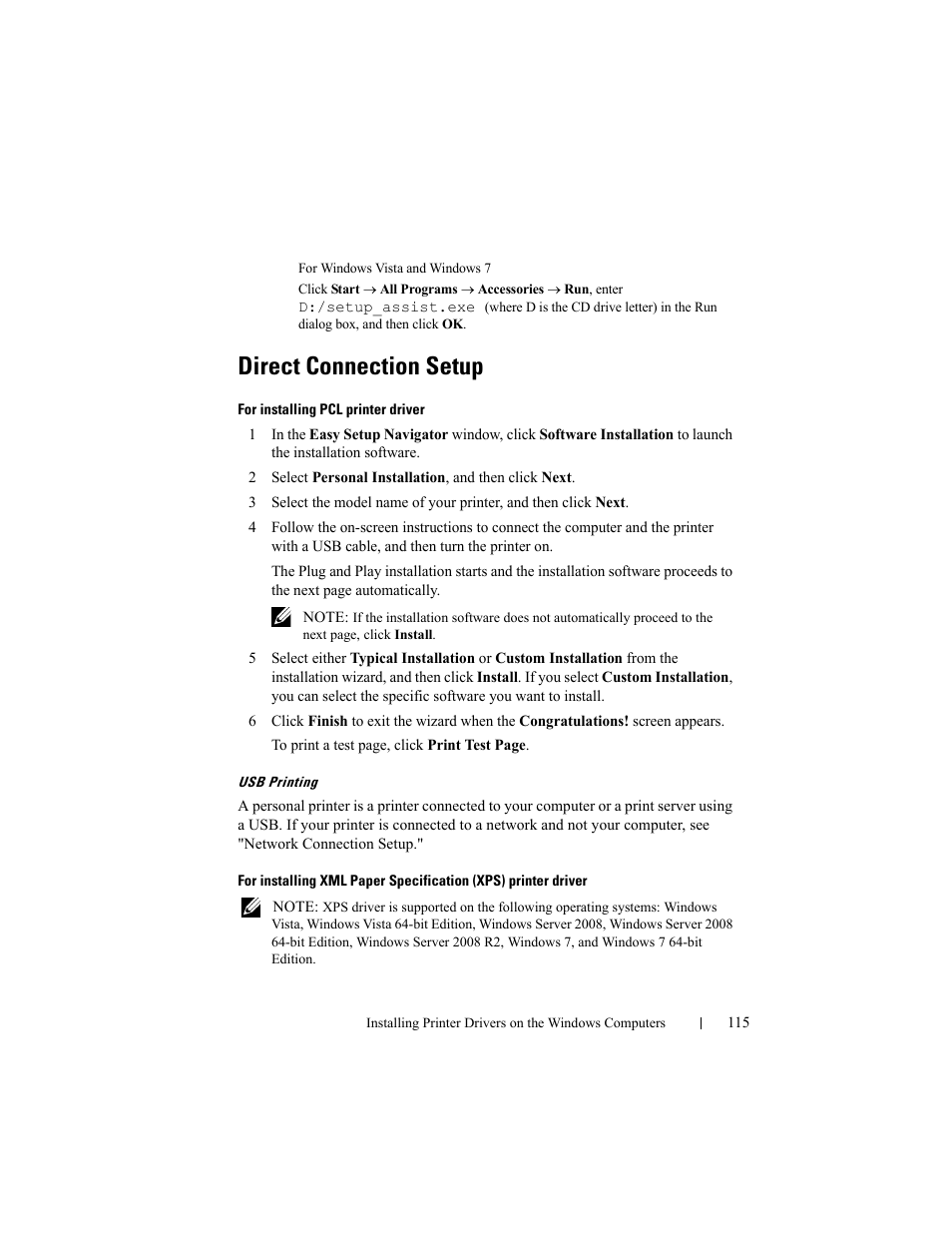 Direct connection setup | Dell 2155cn/cdn Color Laser Printer User Manual | Page 117 / 761