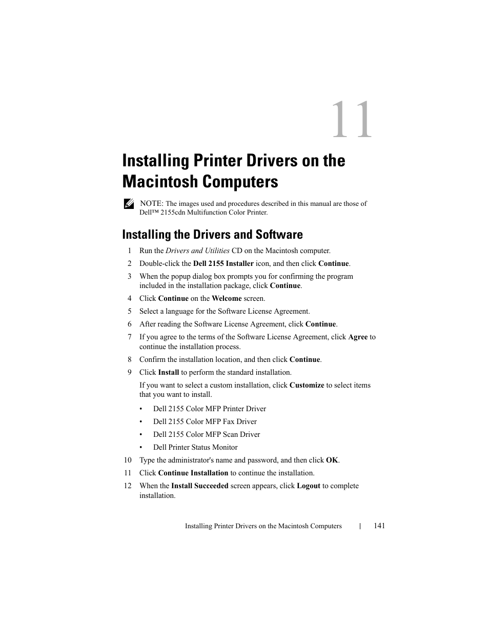 Installing the drivers and software, Installing printer drivers on the macintosh, Computers | Dell 2155cn/cdn Color Laser Printer User Manual | Page 143 / 761