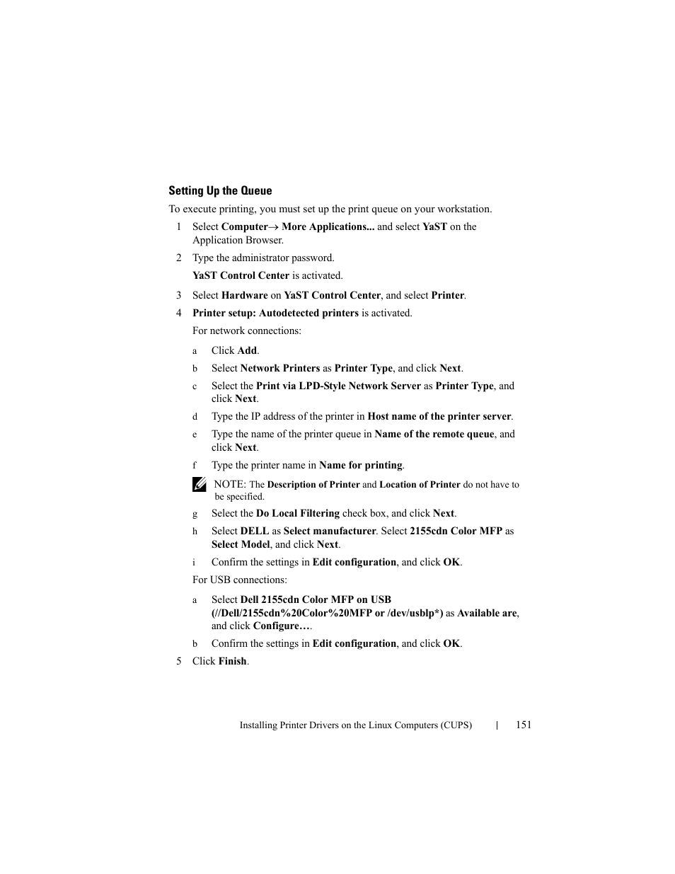 Setting up the queue | Dell 2155cn/cdn Color Laser Printer User Manual | Page 153 / 761