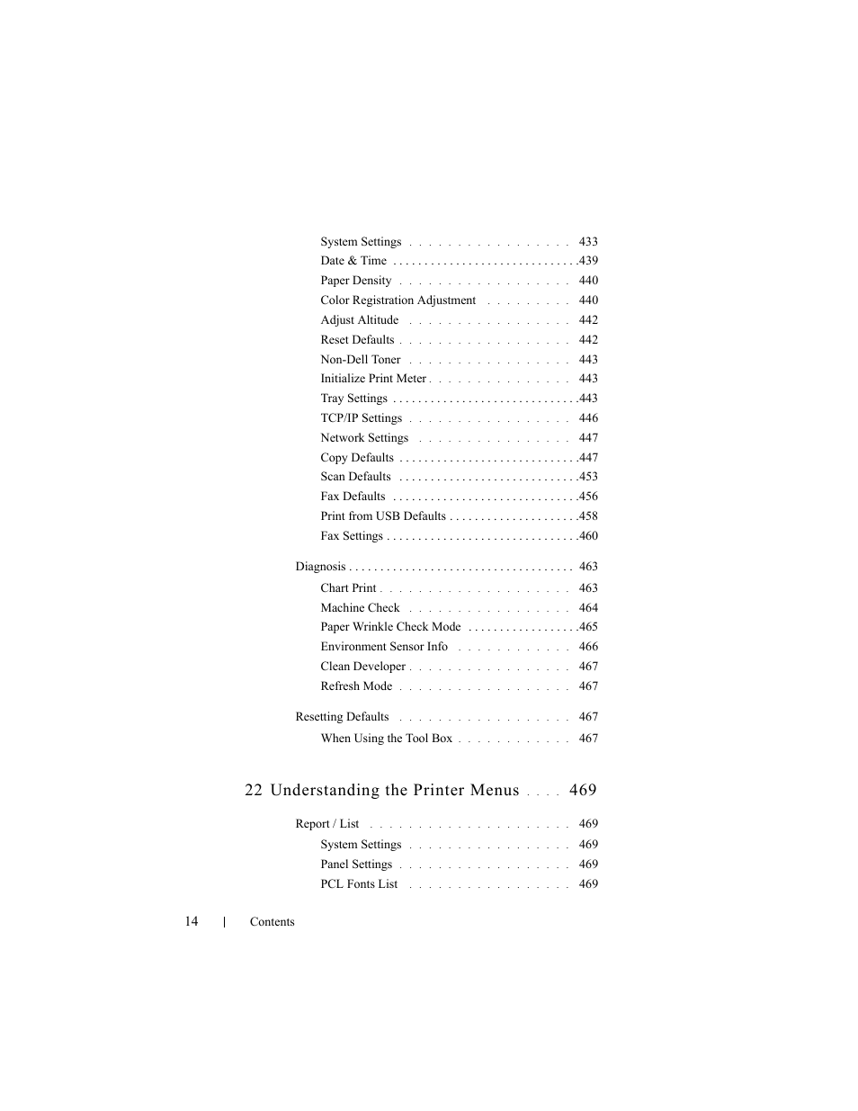 22 understanding the printer menus | Dell 2155cn/cdn Color Laser Printer User Manual | Page 16 / 761