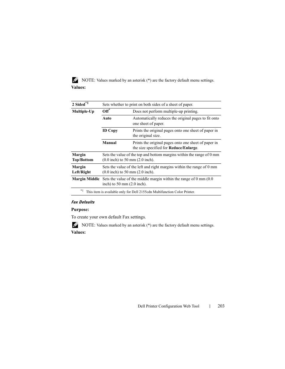 Fax defaults | Dell 2155cn/cdn Color Laser Printer User Manual | Page 205 / 761