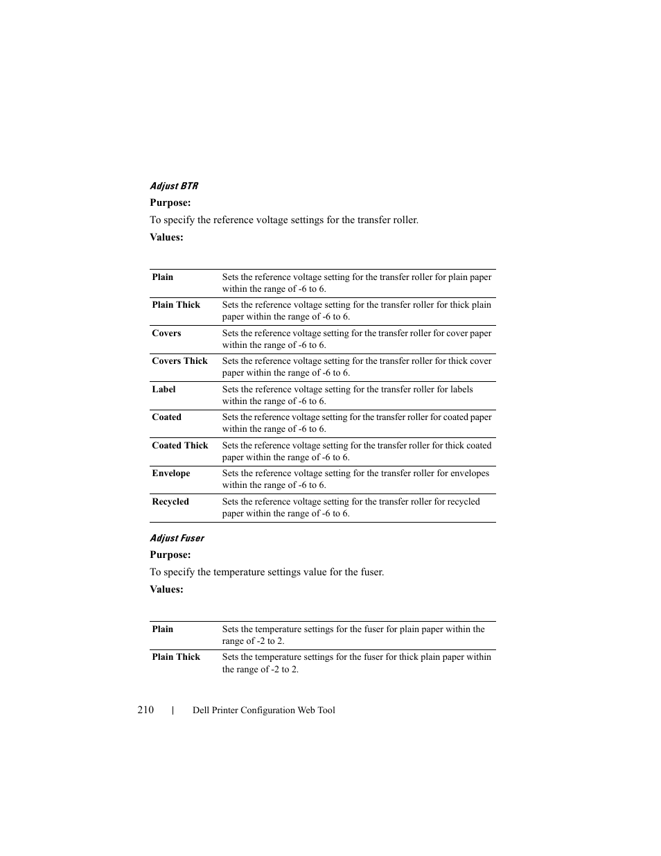 Adjust btr, Adjust fuser | Dell 2155cn/cdn Color Laser Printer User Manual | Page 212 / 761