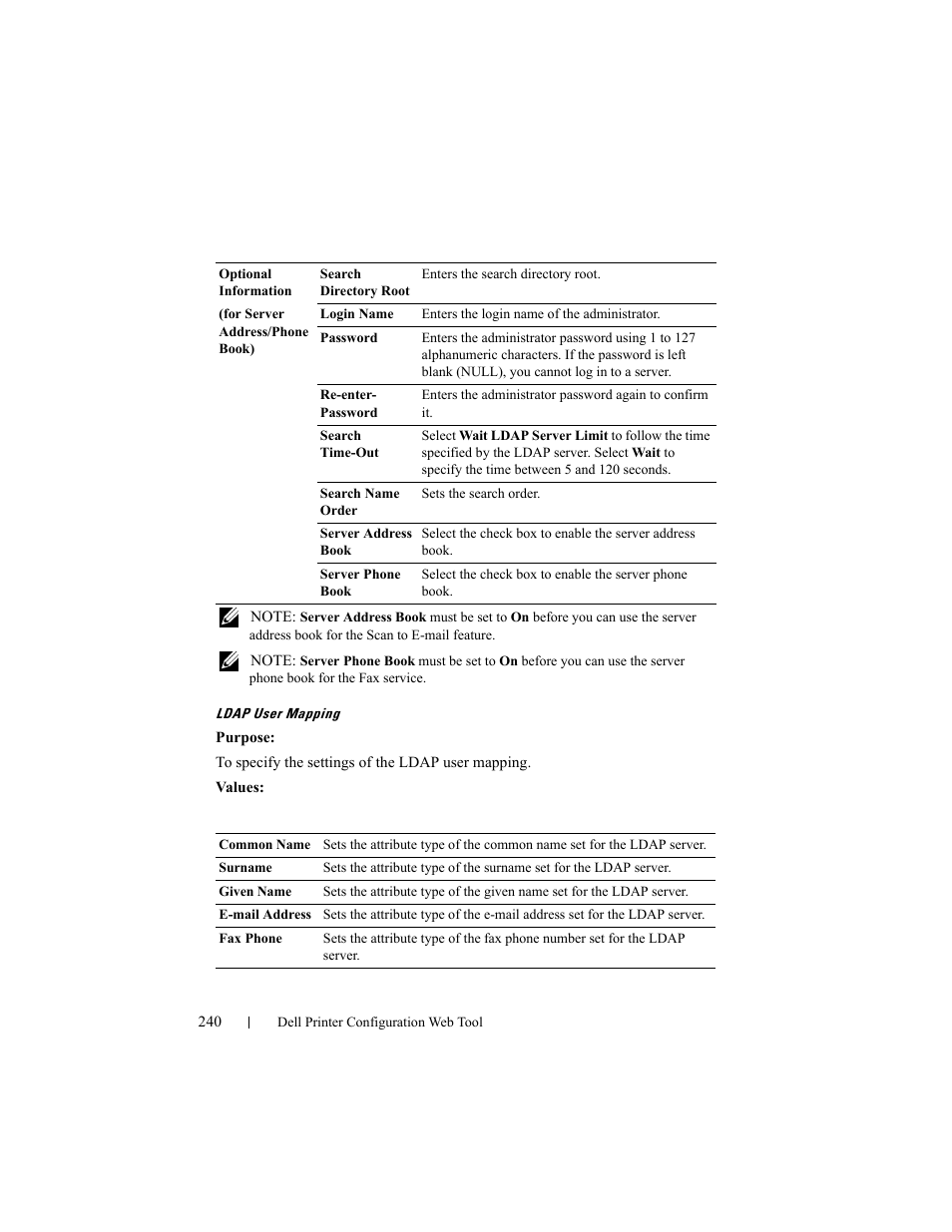 Ldap user mapping | Dell 2155cn/cdn Color Laser Printer User Manual | Page 242 / 761