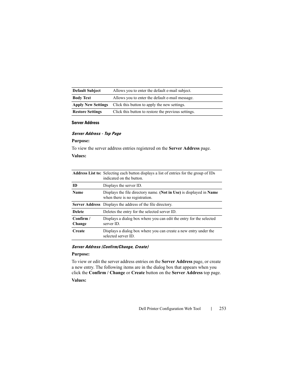 Server address | Dell 2155cn/cdn Color Laser Printer User Manual | Page 255 / 761