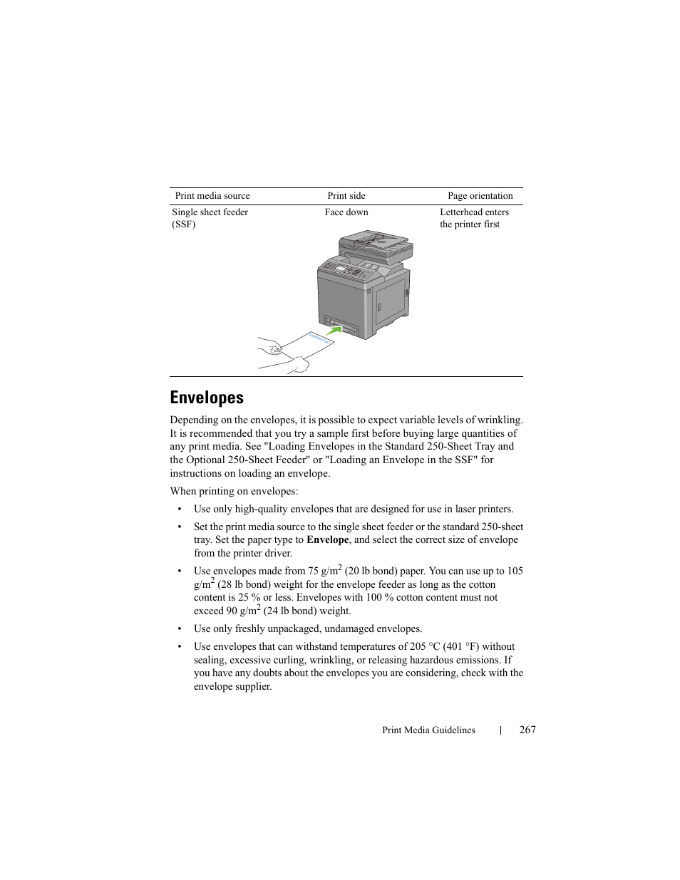 Envelopes | Dell 2155cn/cdn Color Laser Printer User Manual | Page 269 / 761