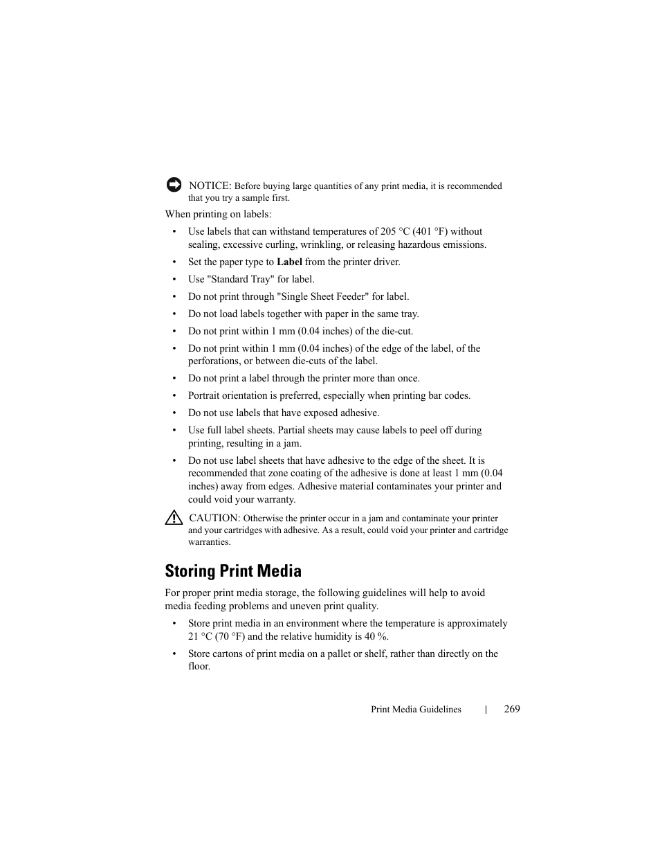 Storing print media | Dell 2155cn/cdn Color Laser Printer User Manual | Page 271 / 761