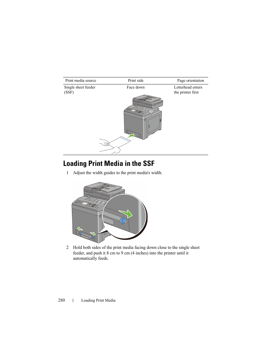 Loading print media in the ssf | Dell 2155cn/cdn Color Laser Printer User Manual | Page 282 / 761