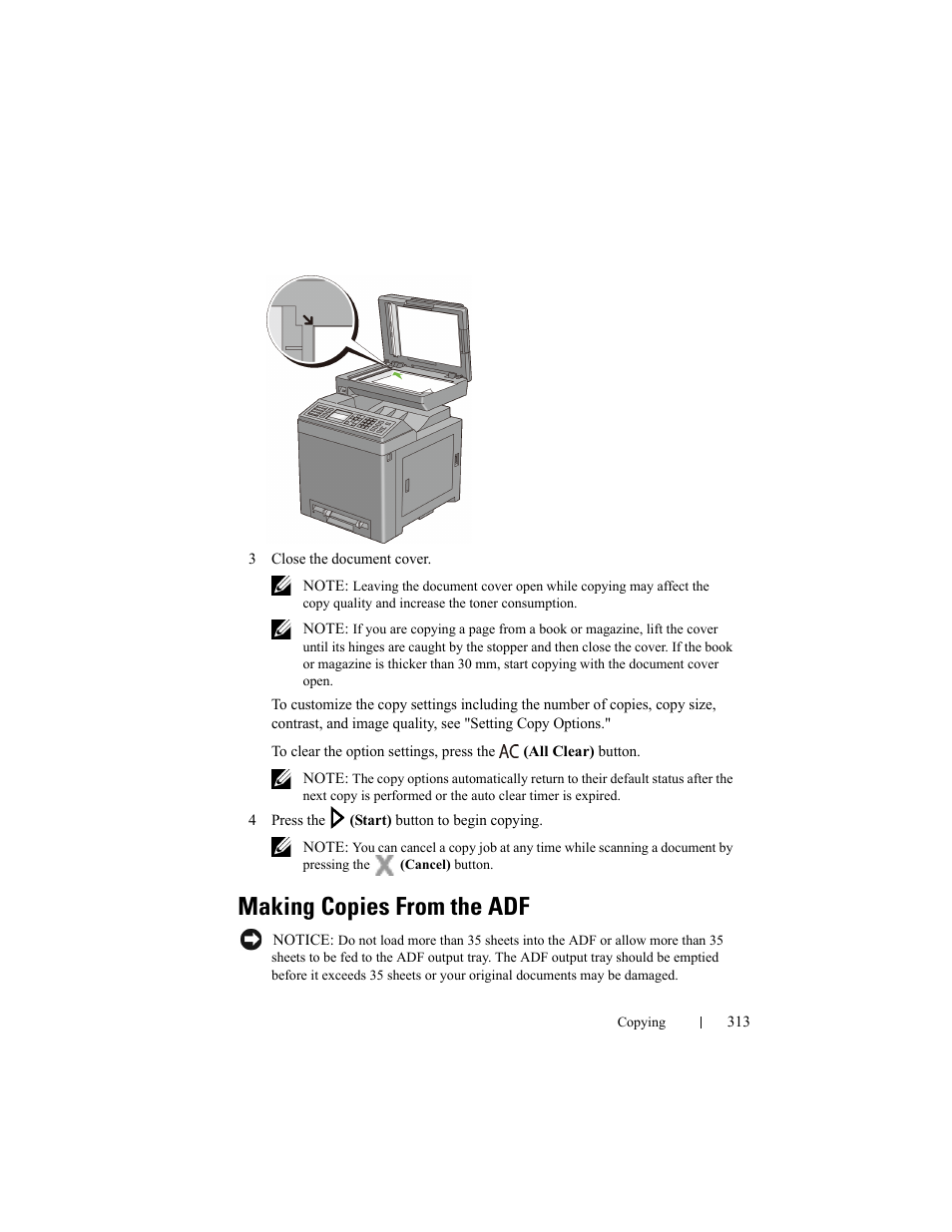 Making copies from the adf | Dell 2155cn/cdn Color Laser Printer User Manual | Page 315 / 761