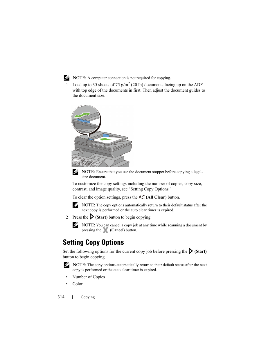 Setting copy options | Dell 2155cn/cdn Color Laser Printer User Manual | Page 316 / 761