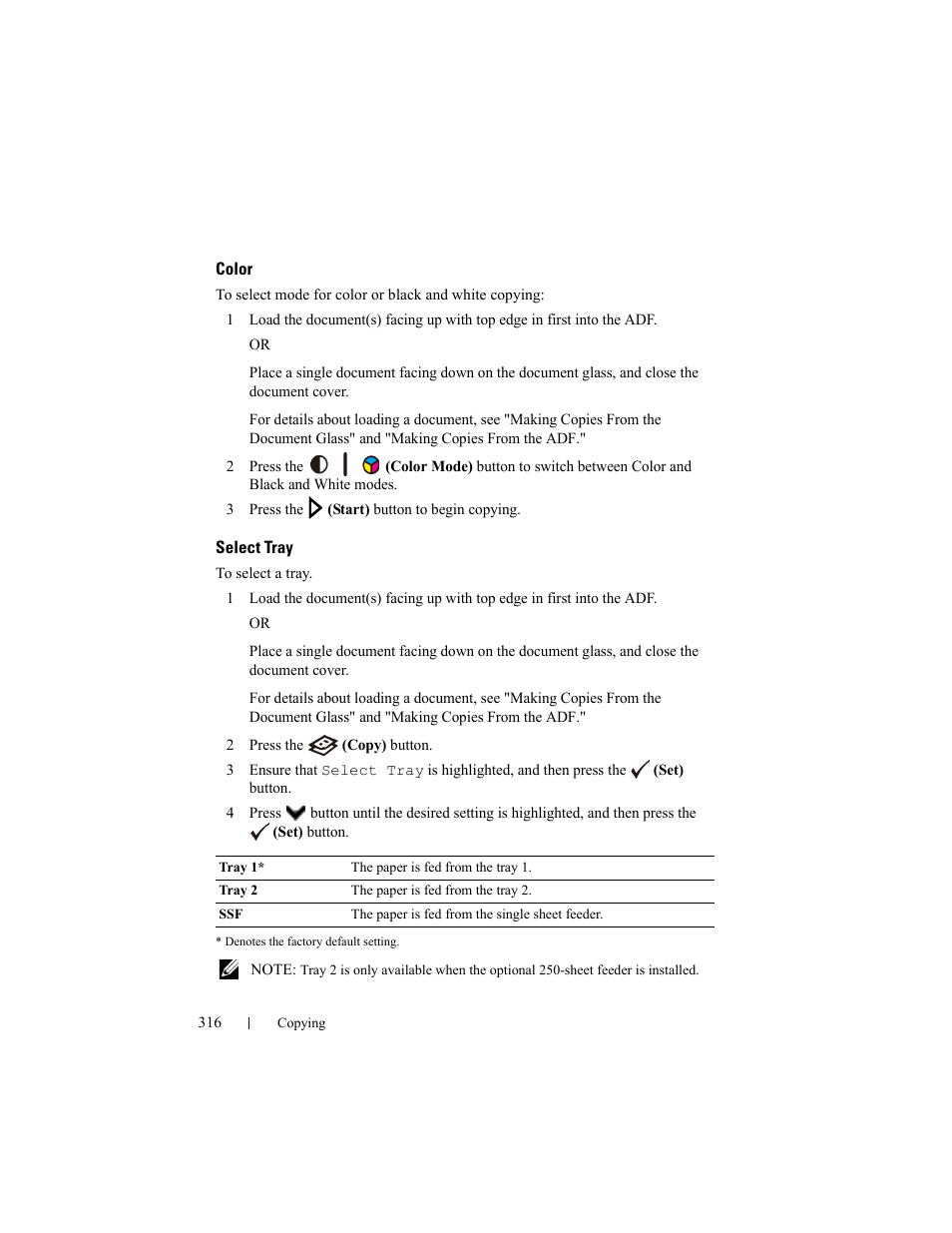 Color, Select tray | Dell 2155cn/cdn Color Laser Printer User Manual | Page 318 / 761