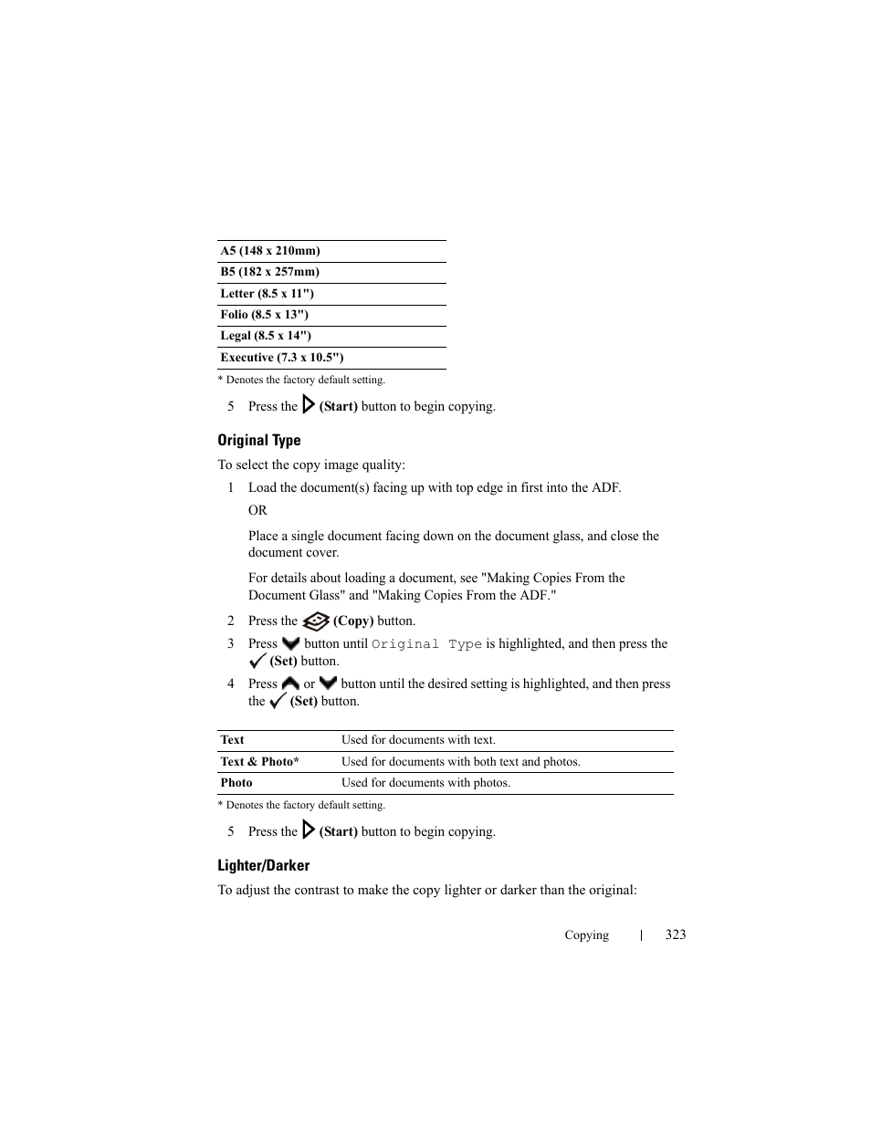 Original type, Lighter/darker | Dell 2155cn/cdn Color Laser Printer User Manual | Page 325 / 761