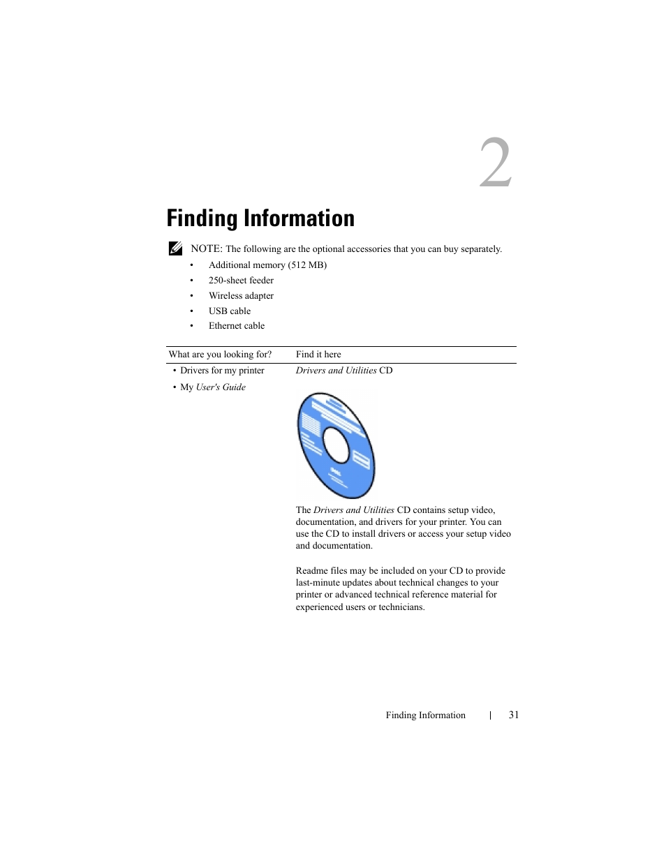 Finding information | Dell 2155cn/cdn Color Laser Printer User Manual | Page 33 / 761