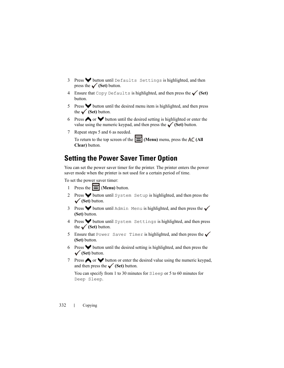 Setting the power saver timer option | Dell 2155cn/cdn Color Laser Printer User Manual | Page 334 / 761