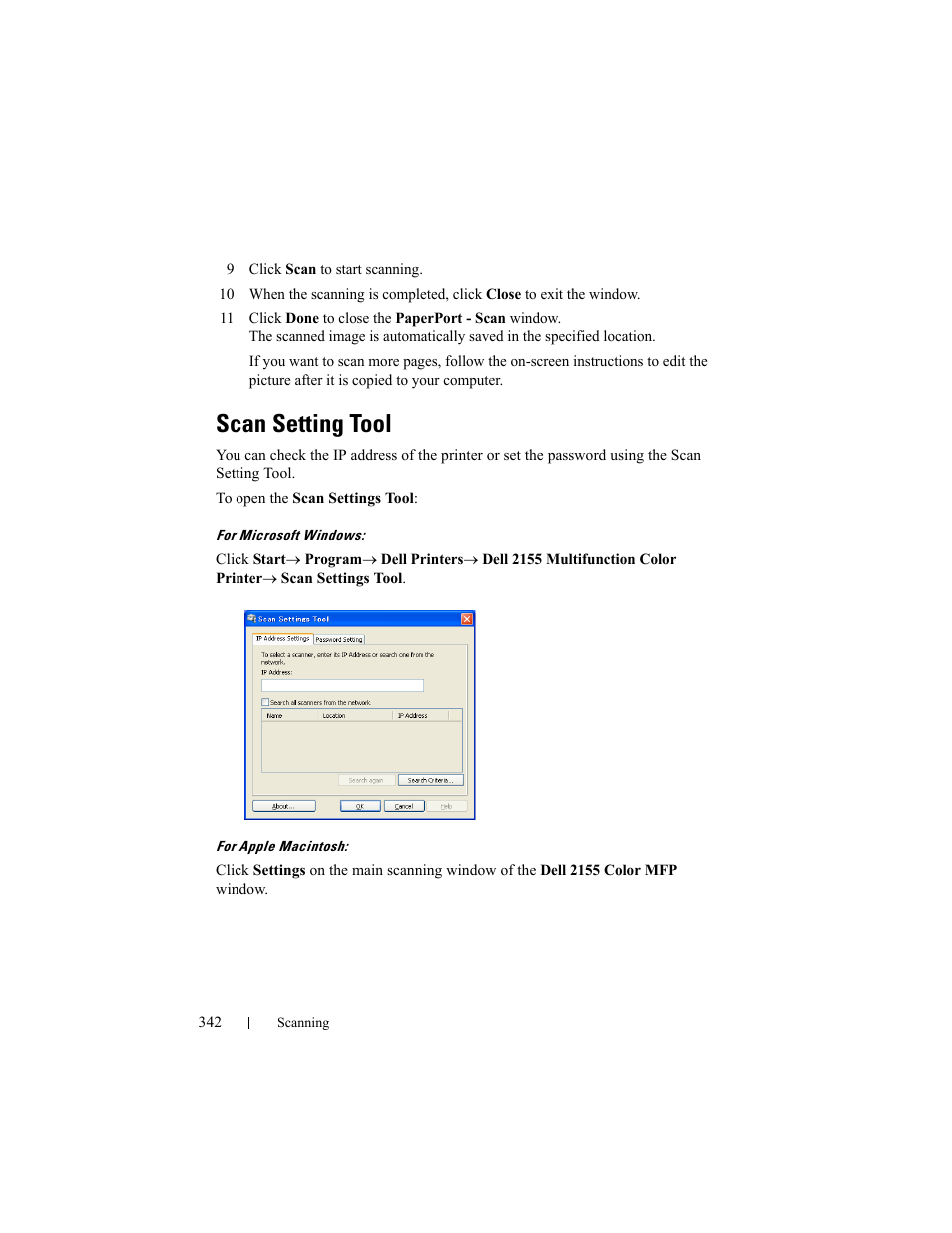 Scan setting tool | Dell 2155cn/cdn Color Laser Printer User Manual | Page 344 / 761