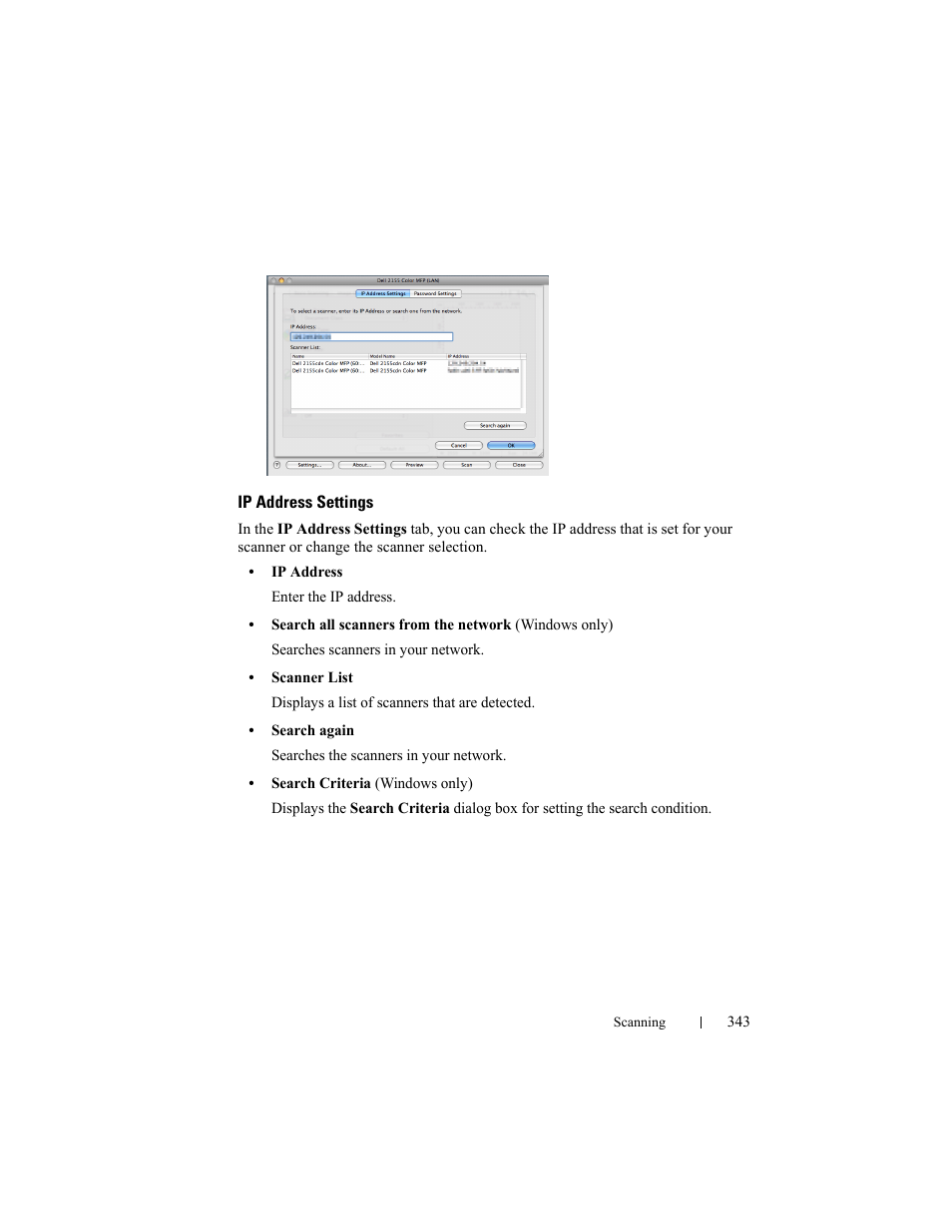 Ip address settings | Dell 2155cn/cdn Color Laser Printer User Manual | Page 345 / 761