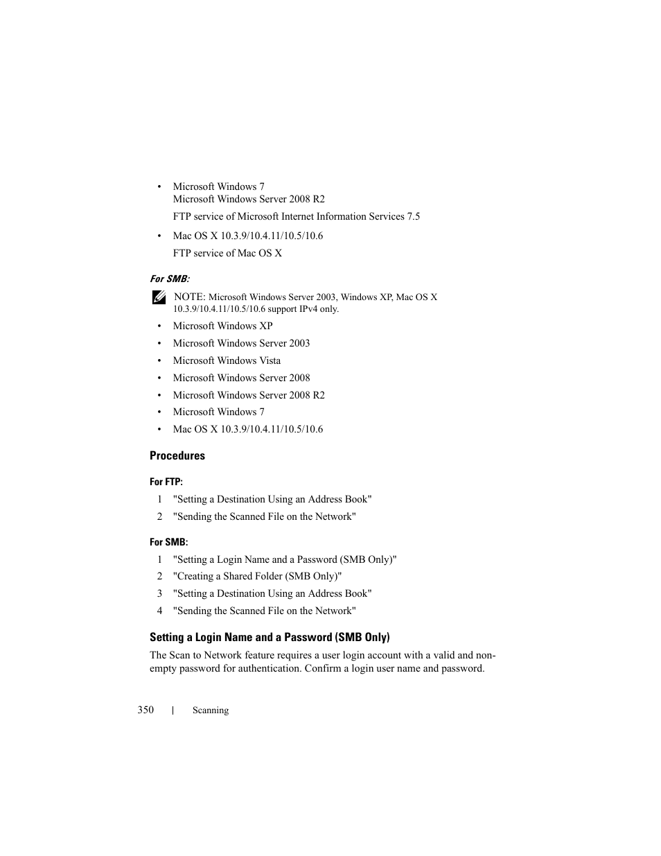 Procedures, Setting a login name and a password (smb only) | Dell 2155cn/cdn Color Laser Printer User Manual | Page 352 / 761