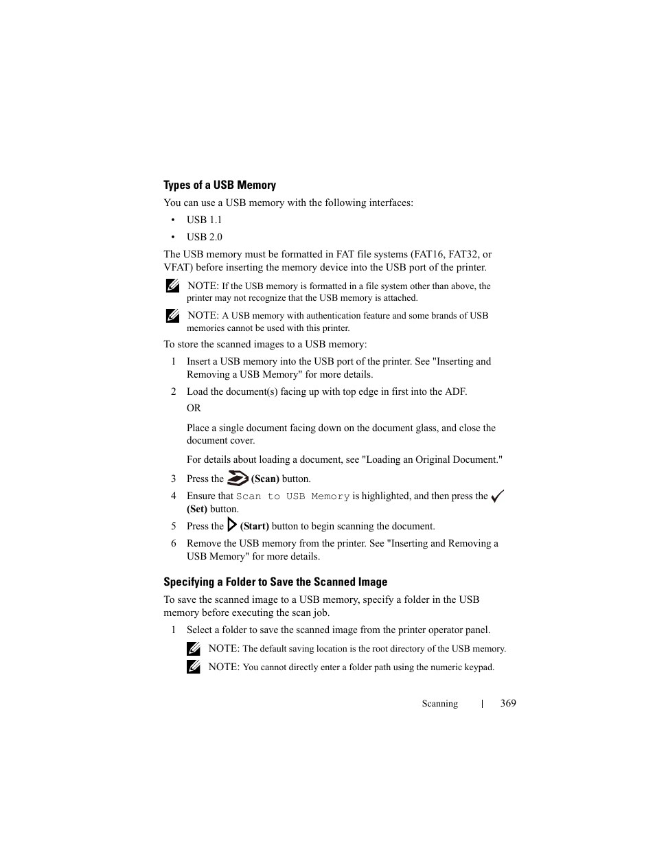 Types of a usb memory, Specifying a folder to save the scanned image | Dell 2155cn/cdn Color Laser Printer User Manual | Page 371 / 761