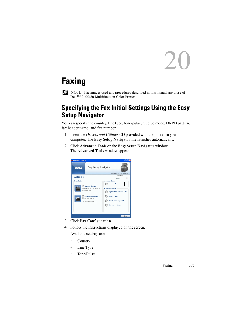 Faxing | Dell 2155cn/cdn Color Laser Printer User Manual | Page 377 / 761