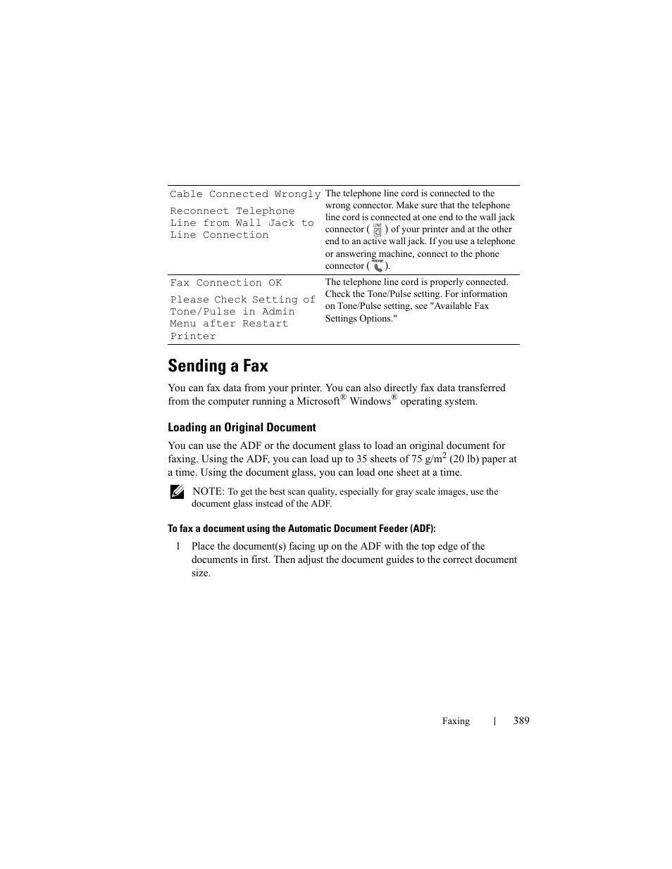 Sending a fax, Loading an original document | Dell 2155cn/cdn Color Laser Printer User Manual | Page 391 / 761