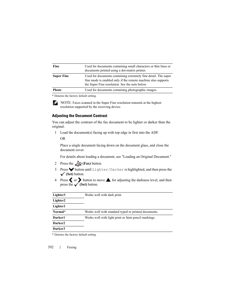 Adjusting the document contrast | Dell 2155cn/cdn Color Laser Printer User Manual | Page 394 / 761