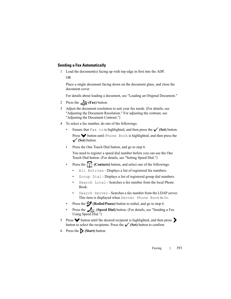 Sending a fax automatically | Dell 2155cn/cdn Color Laser Printer User Manual | Page 395 / 761