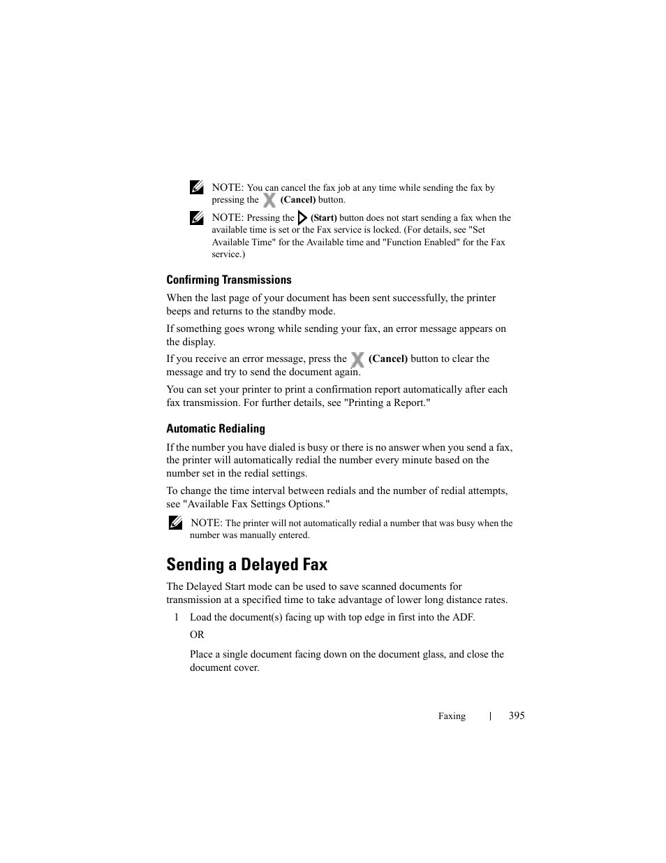 Confirming transmissions, Automatic redialing, Sending a delayed fax | Dell 2155cn/cdn Color Laser Printer User Manual | Page 397 / 761