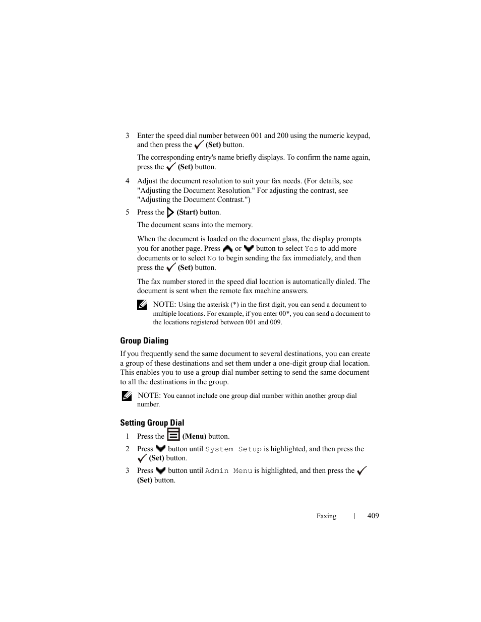 Group dialing, Setting group dial | Dell 2155cn/cdn Color Laser Printer User Manual | Page 411 / 761