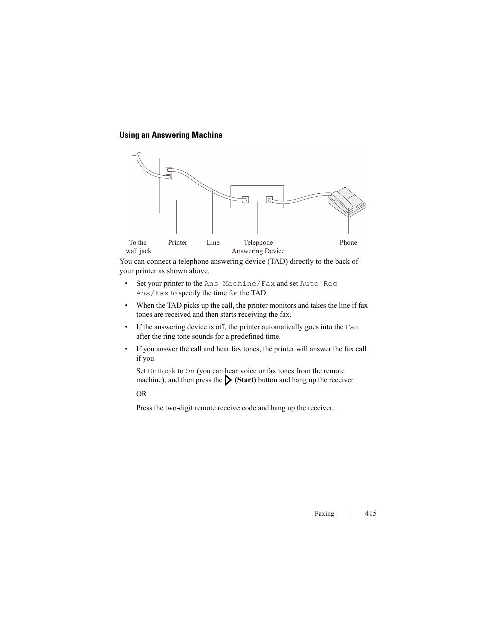 Using an answering machine | Dell 2155cn/cdn Color Laser Printer User Manual | Page 417 / 761