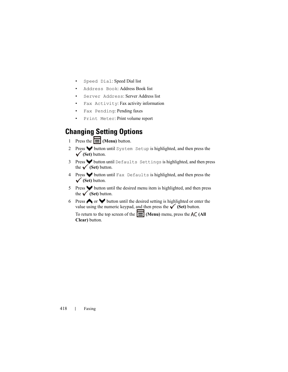 Changing setting options | Dell 2155cn/cdn Color Laser Printer User Manual | Page 420 / 761