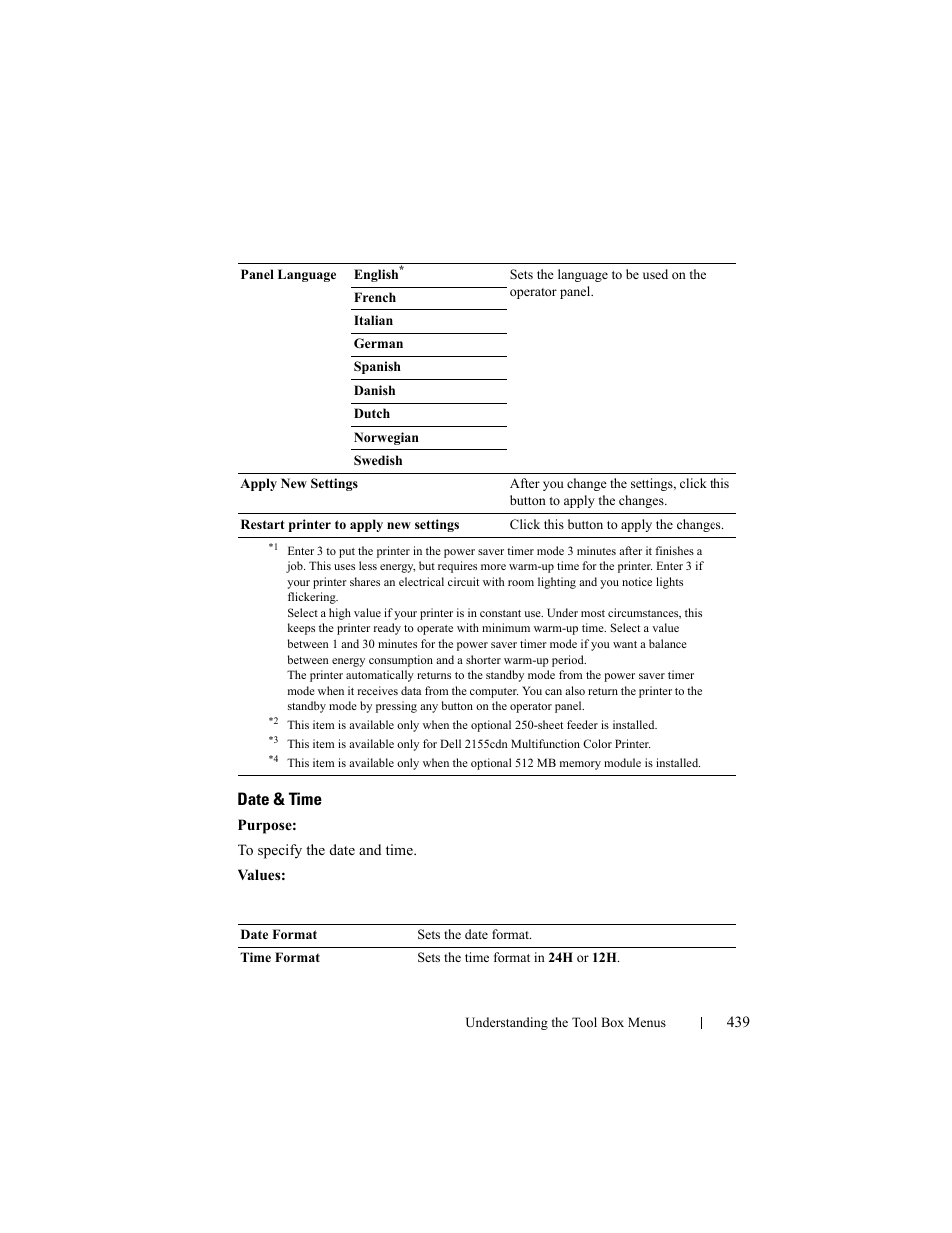 Date & time | Dell 2155cn/cdn Color Laser Printer User Manual | Page 441 / 761