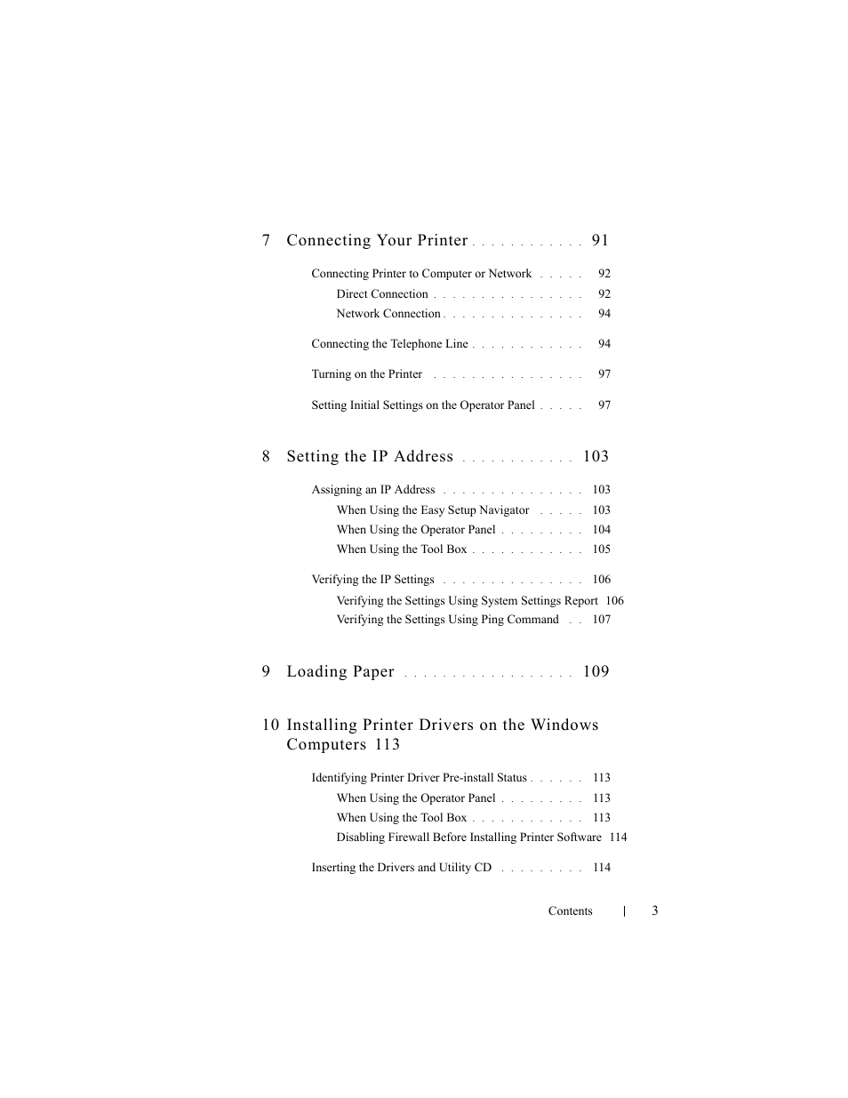 7 connecting your printer, 8 setting the ip address, 9 loading paper | Dell 2155cn/cdn Color Laser Printer User Manual | Page 5 / 761